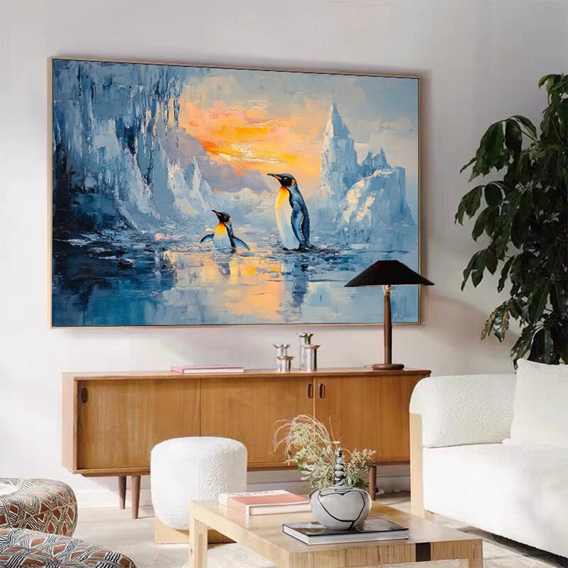 Charming Penguin Pair Resting on Icebergs at Sunset Arctic Poster - Image 4