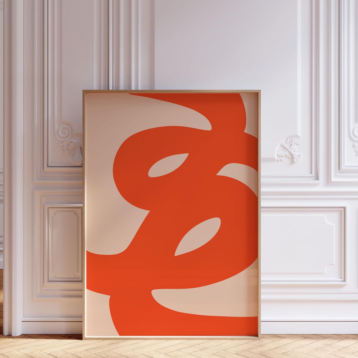 Bold Orange Abstract Ribbon Shapes Modern Minimalist Art Print