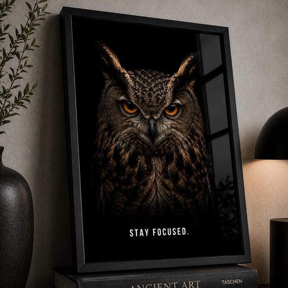 Owl Wall Art Poster Majestic Bird Illustration Dark Wildlife Decor Nature For Office Living Room Or Study