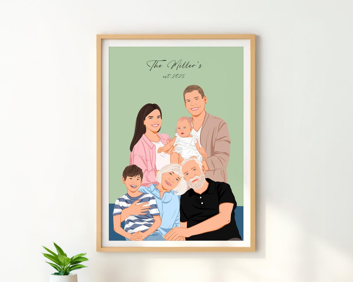Custom Family Portrait From Photo Add Loved One To Photo Combine Photos Custom Memorial Painting Memorial Gift The Whole Family