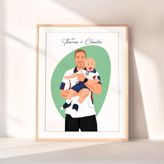 Thomas And Charlie Custom Dad Portrait Football Kit Toddler Gift Poster