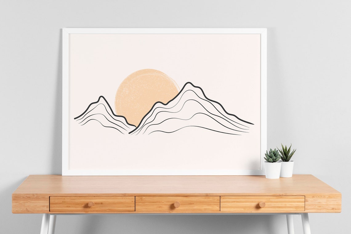 Mountain And Sun Art Print Minimalist Line Landscape Drawing Wall - Image 3
