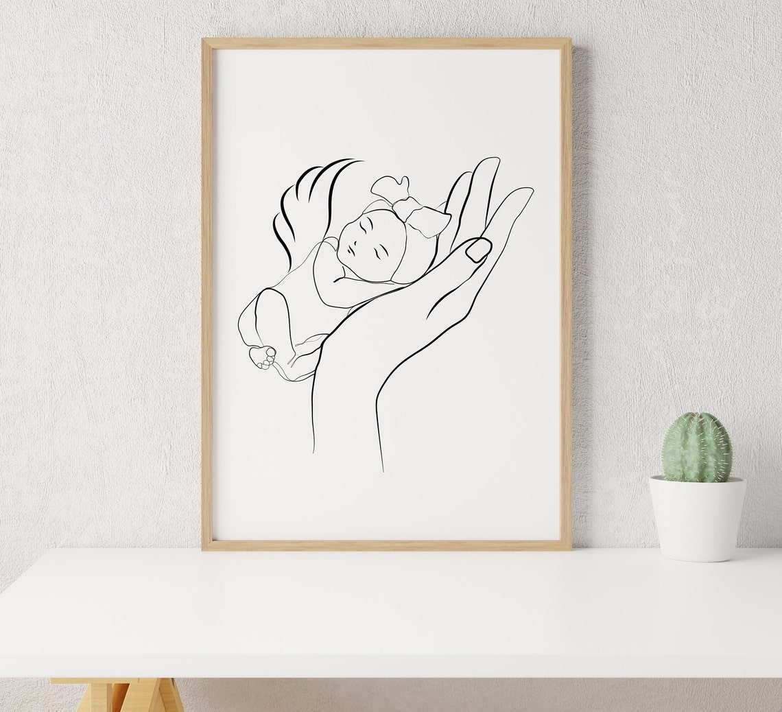 Angel Baby Mother Hand Line Art Nursery Print Infant Loss Gift Wall