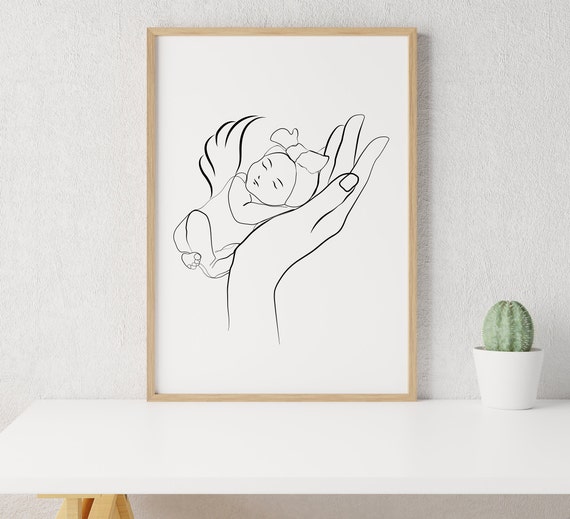 Angel Baby Mother Hand Line Art Nursery Print Infant Loss Gift Wall