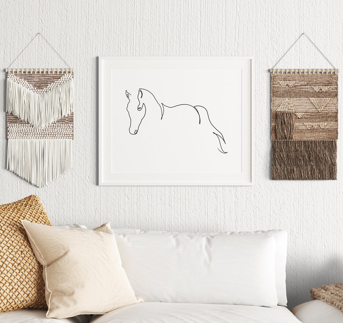 Horse One Line Drawing Minimalist Black Line Equestrian Wall Art - Image 2