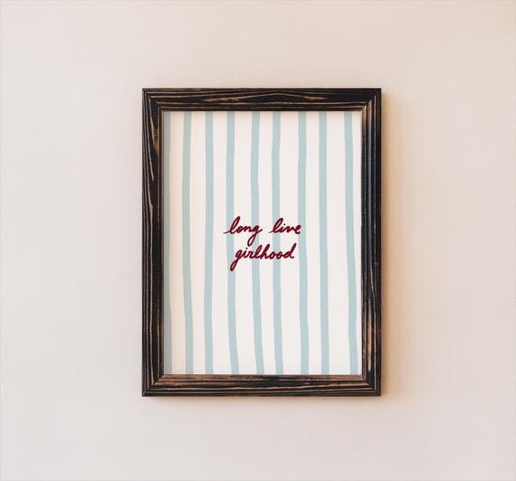 Long Live Girlhood Print Blue Red Striped Wall Art Vertical