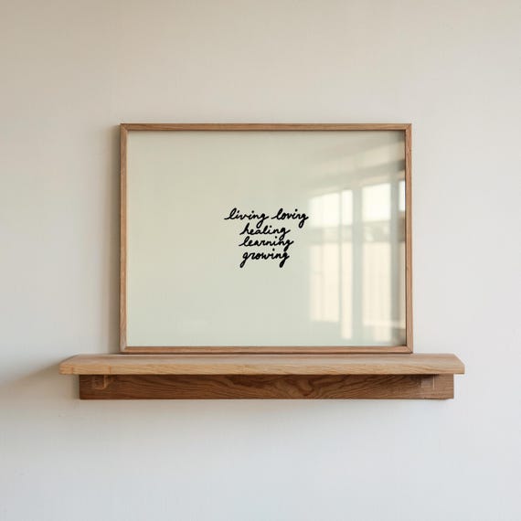 Handdrawn Typography Print Living Loving Healing Learning Growing Horizontal