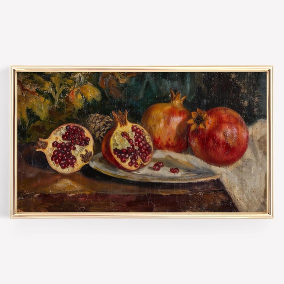 Pomegranate Christmas Rustic Botanical Still Life Poster