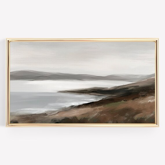 Abstract Autumn Lake Landscape in Warm Neutral Tones Art Poster