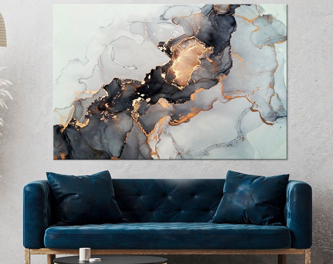 Black Gold Marble Abstract Ink Modern Luxury Living Room Art Poster