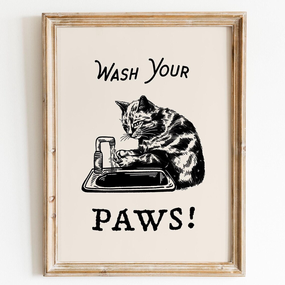 Wash Your Paws Cat Vintage Bathroom Art Print - Image 4
