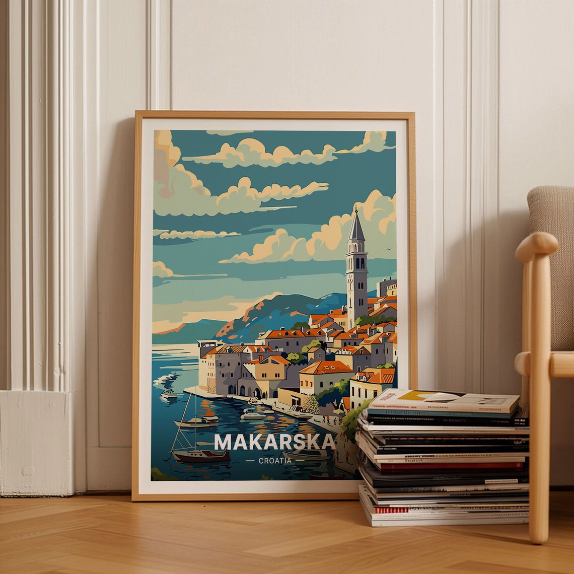Makarska Croatia Harbor Bell Tower Dalmatian Coast Travel Poster