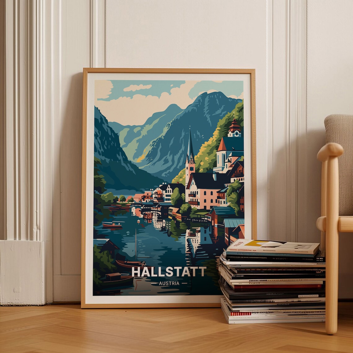Hallstatt Austria Lakeside Village Town Vintage Travel Art Poster