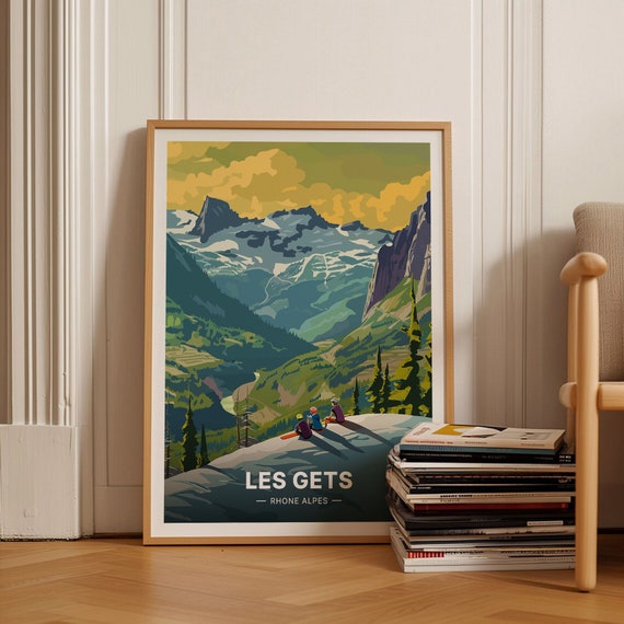 French Alps Ski Resort Poster Retro Travel Art Les Gets Morzine Avoriaz Mont Chery Snowboarding Decor C20 1290