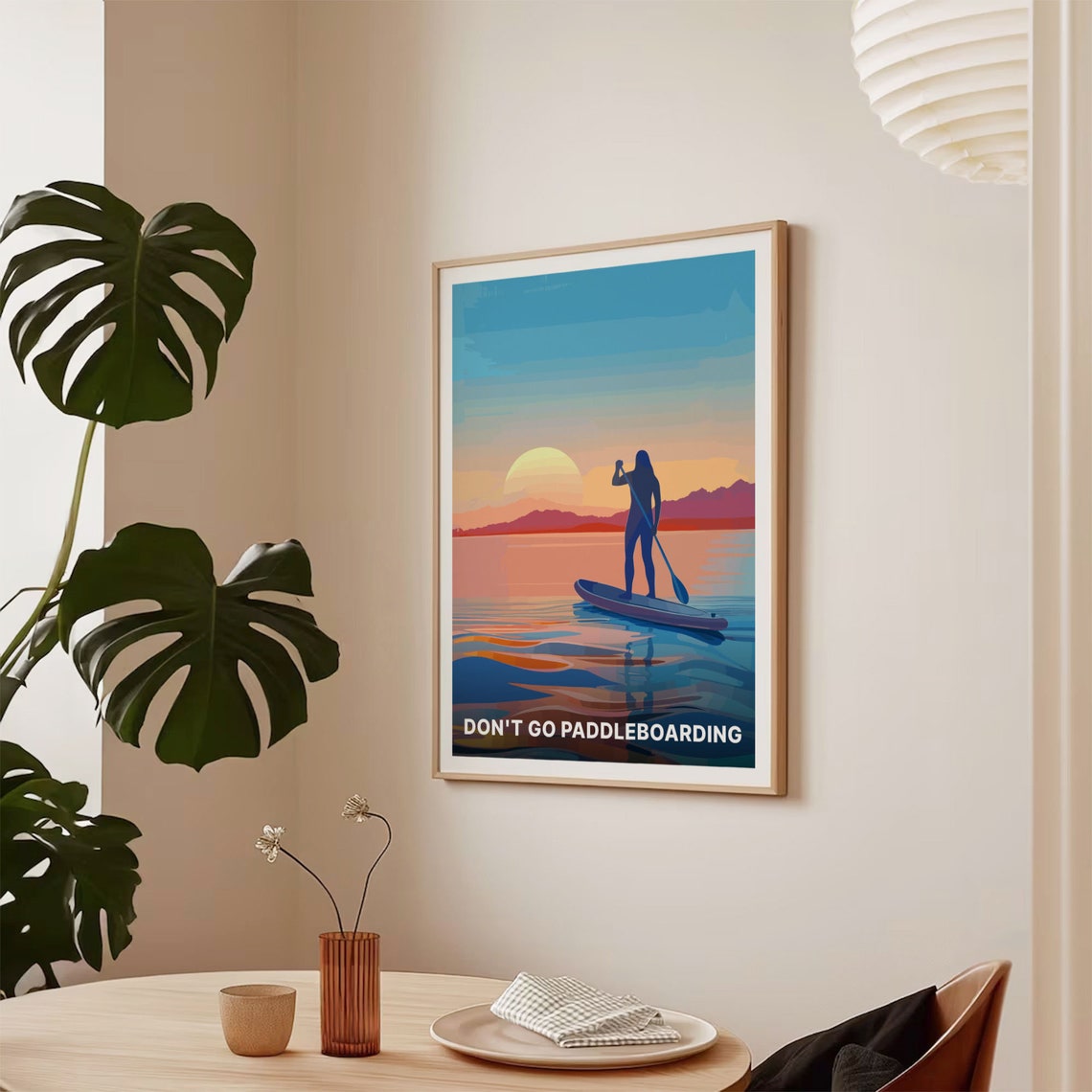 Sunset Paddleboarder Silhouette Watersport Quote Beach Art Poster - Image 2