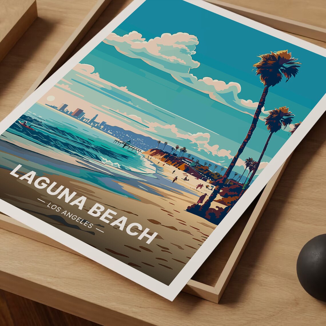 Laguna Beach Los Angeles Palms Pier Sunset California Travel Poster - Image 3