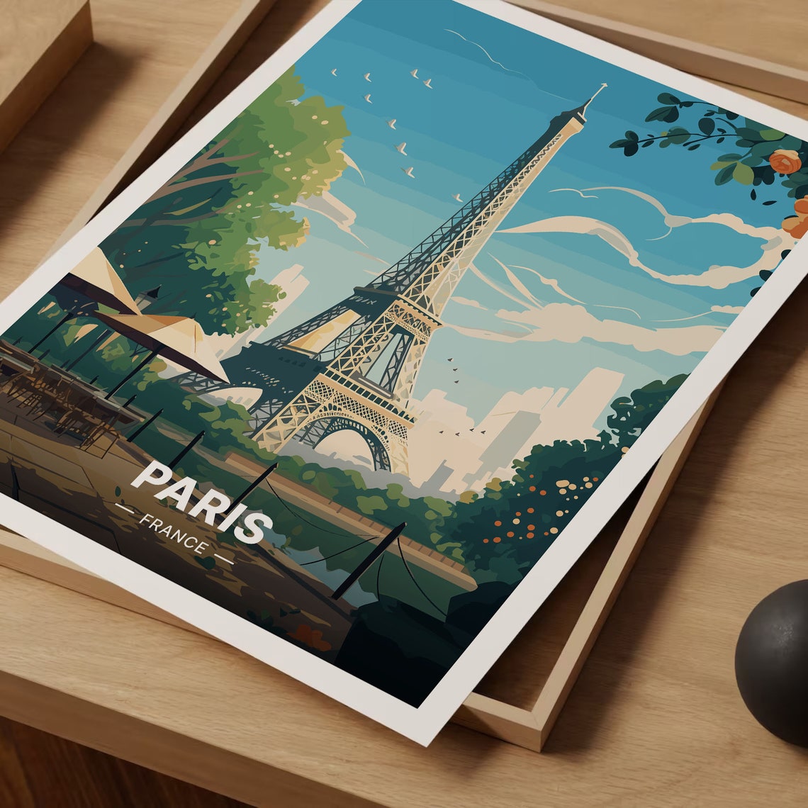 Paris France Eiffel Tower Cafe Terrace Sunny Day Travel Poster - Image 3