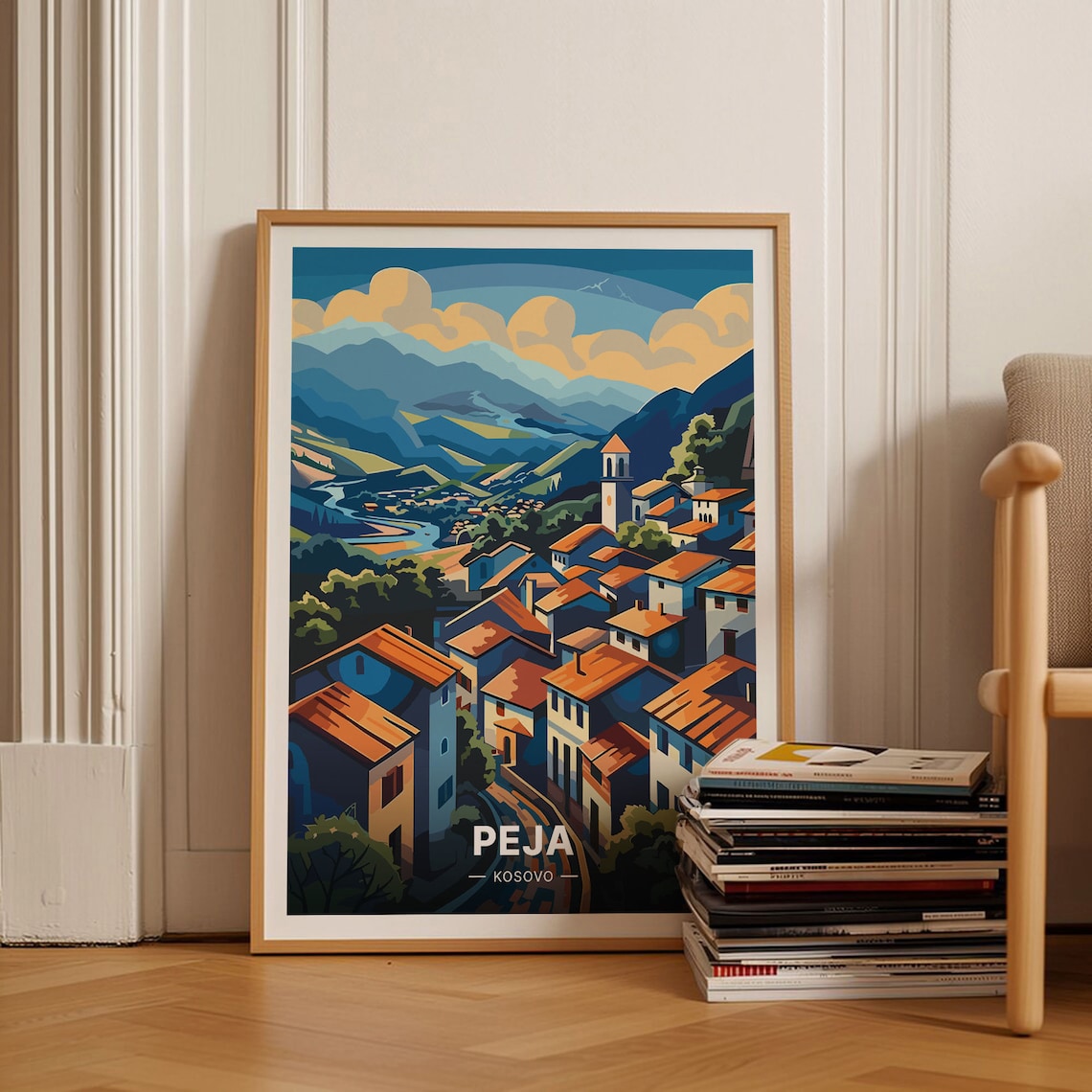 Peja Kosovo Cityscape Travel Poster, City View
