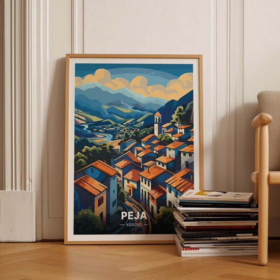 Peja Kosovo Cityscape Travel Poster, City View