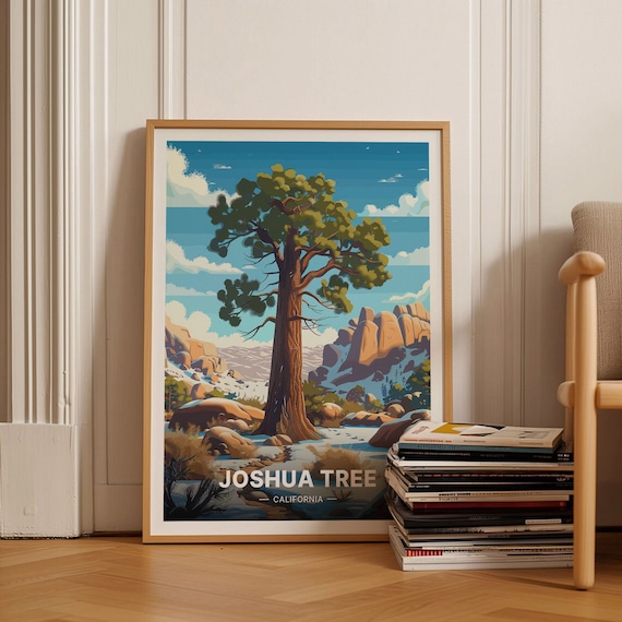 Joshua Tree California Desert Vintage Travel Poster Boulders Yucca Scene