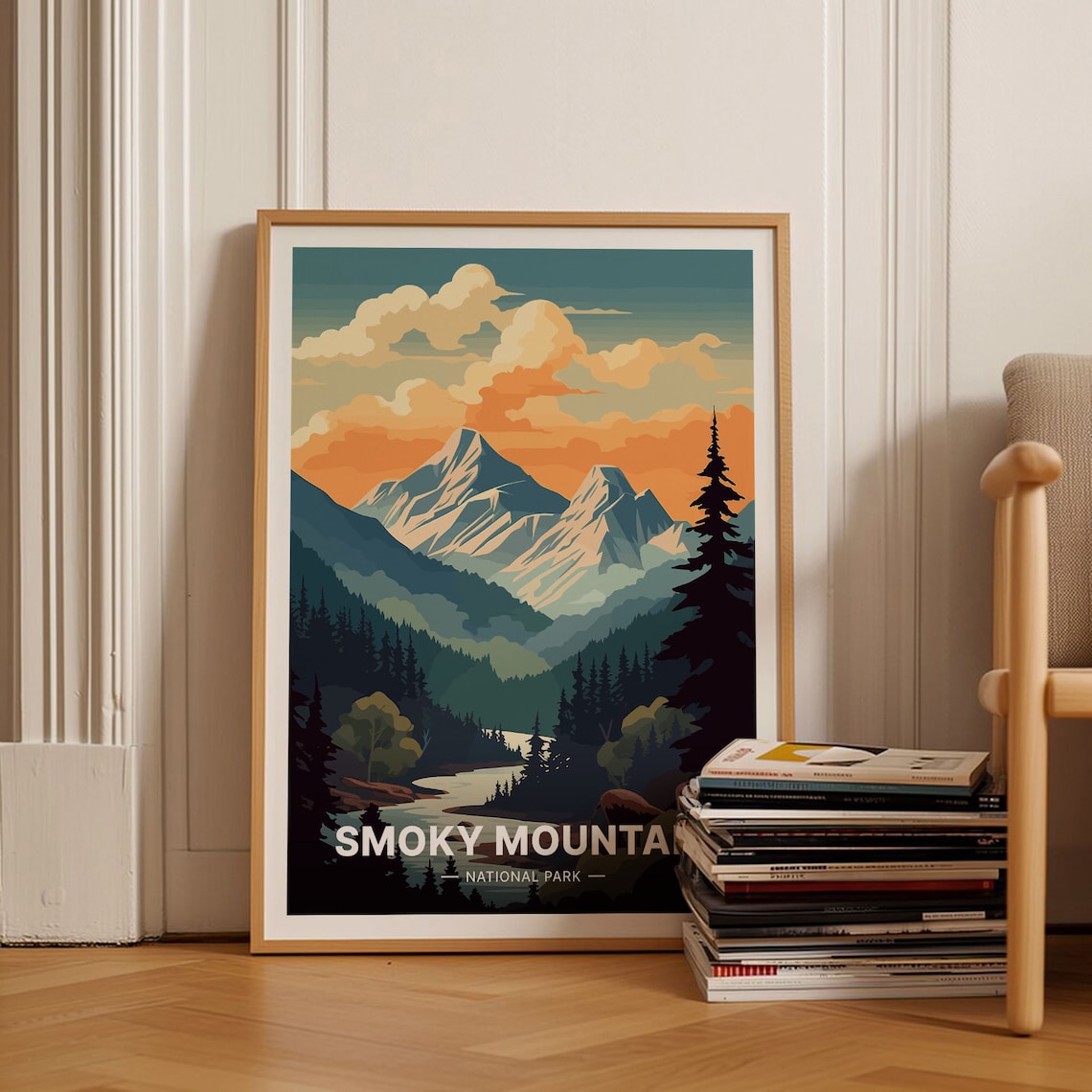 Great Smoky Mountains National Park Peaks River Vintage Travel Poster