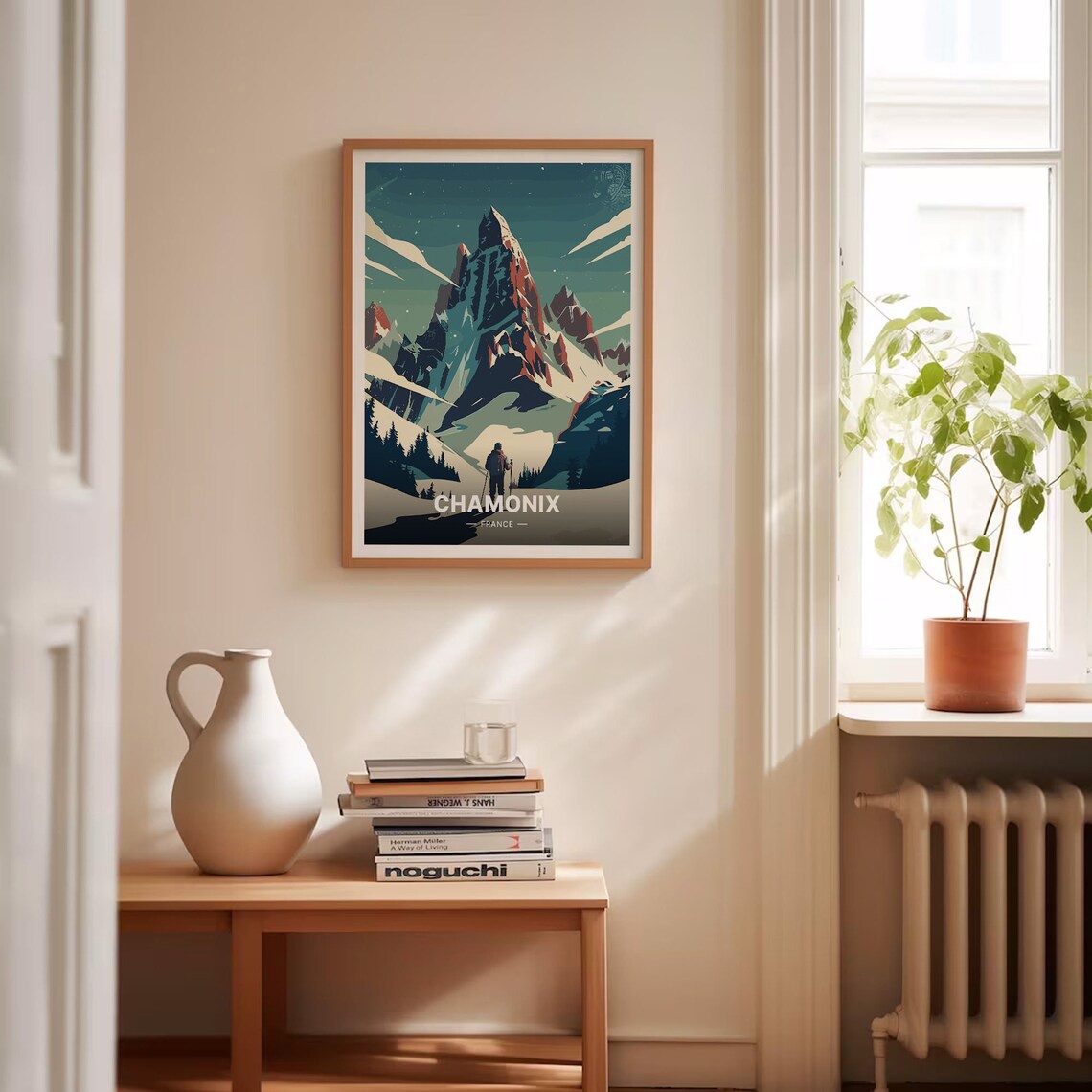 Chamonix France Travel Poster Alpine Peak Skier Night Snow Art - Image 4