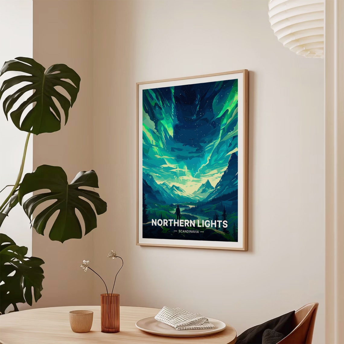 Northern Lights Poster Scandinavia Aurora Mountain Night Sky Art - Image 2