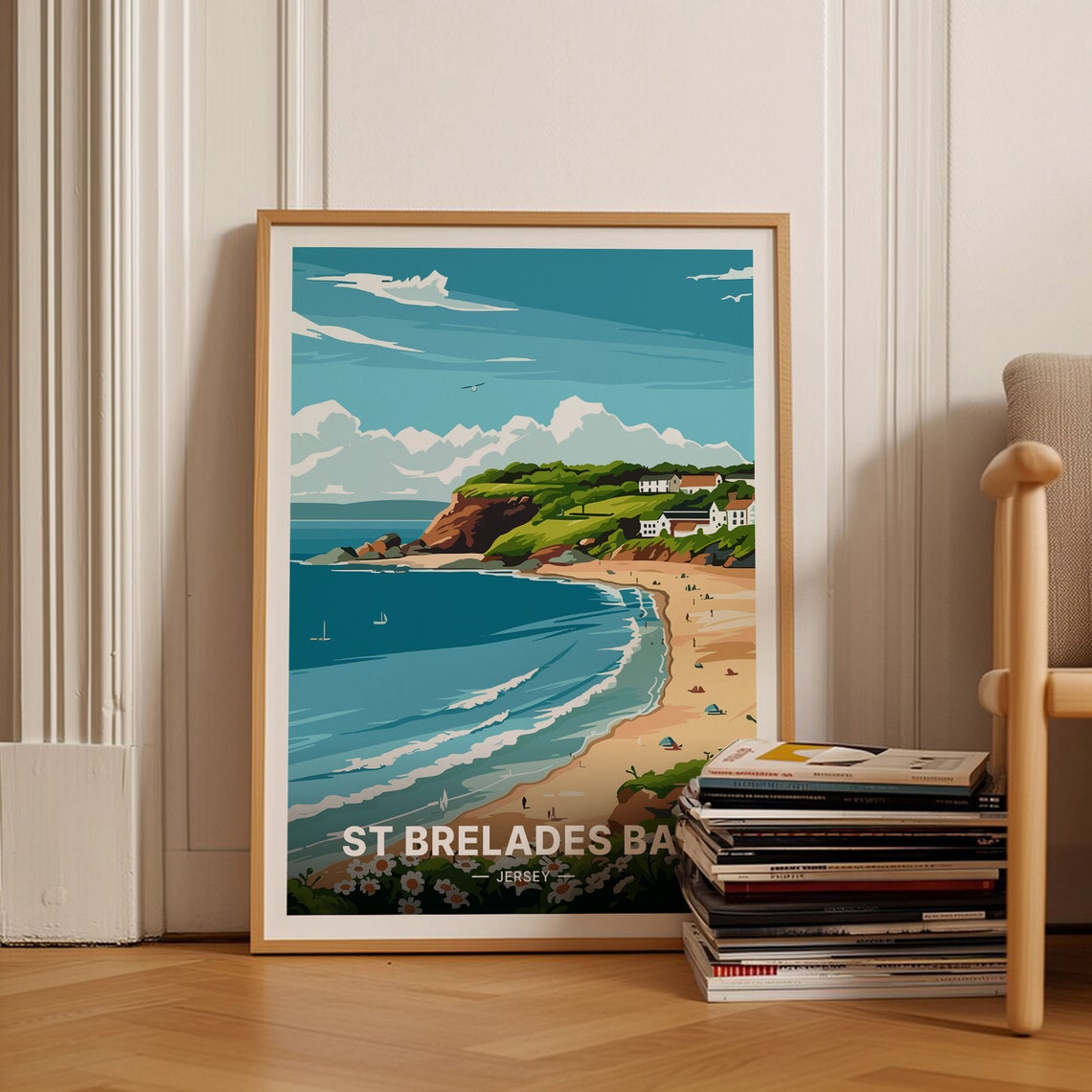 St Brelades Bay Jersey Sunny Beach Coastal Retro Travel Poster