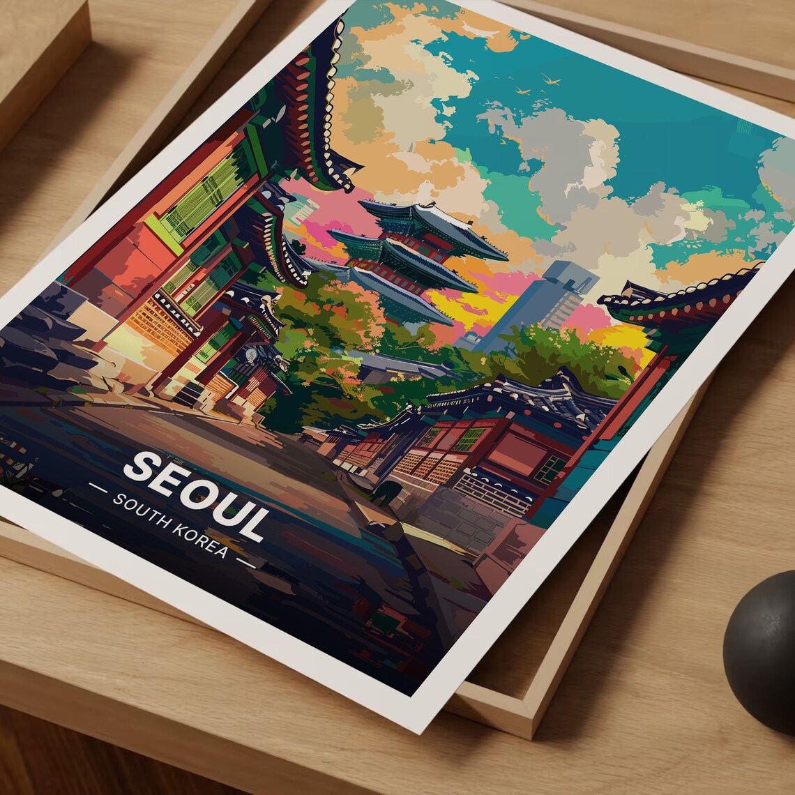 Vintage Seoul Skyline Travel Poster, Korea Cityscape - Image 3