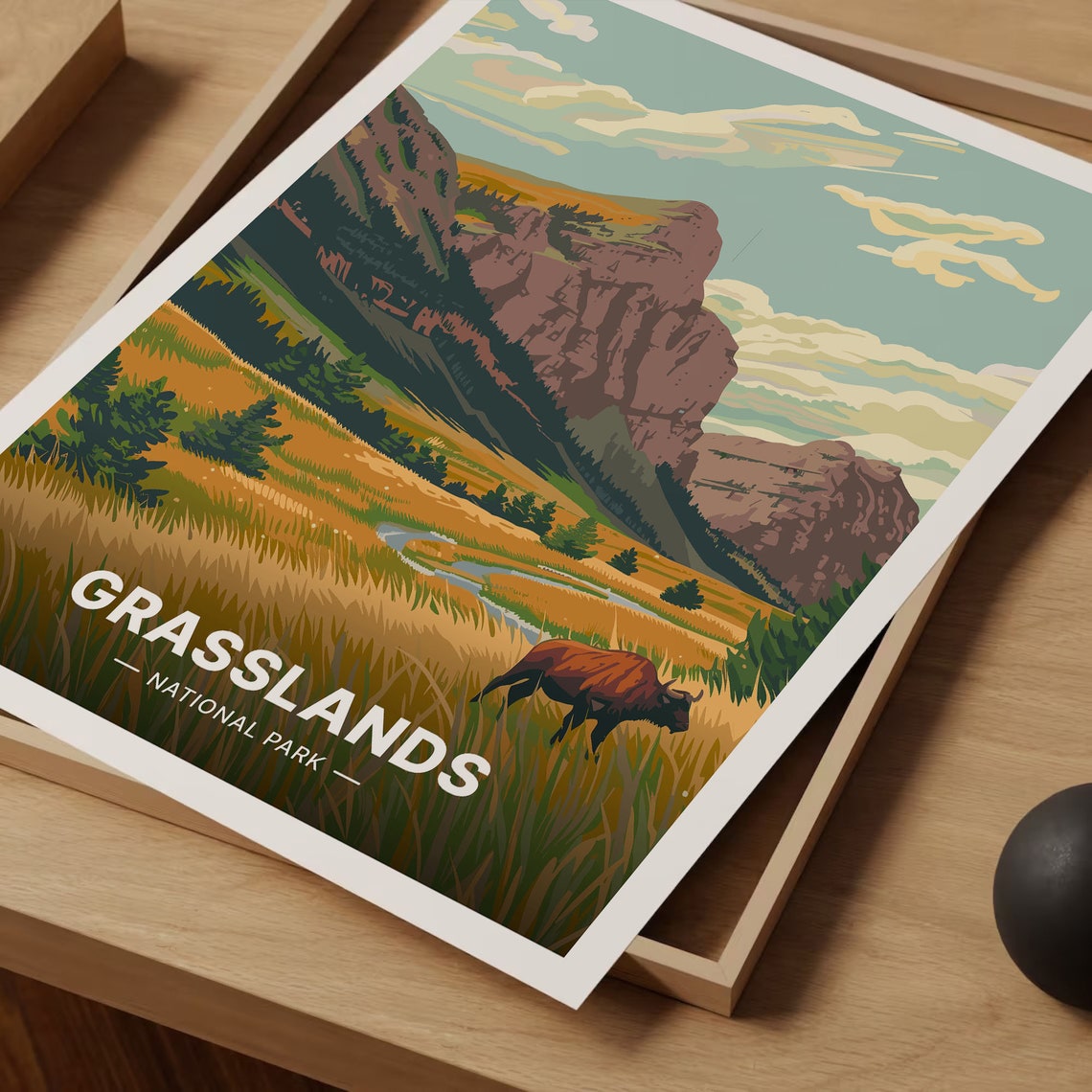 Grasslands National Park Bison Prairie Vintage Wildlife Poster - Image 3