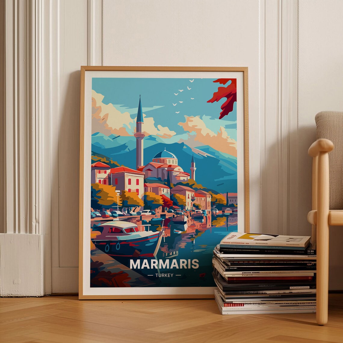 Marmaris Turkey Harbor Marina Mosque Waterfront Travel Poster