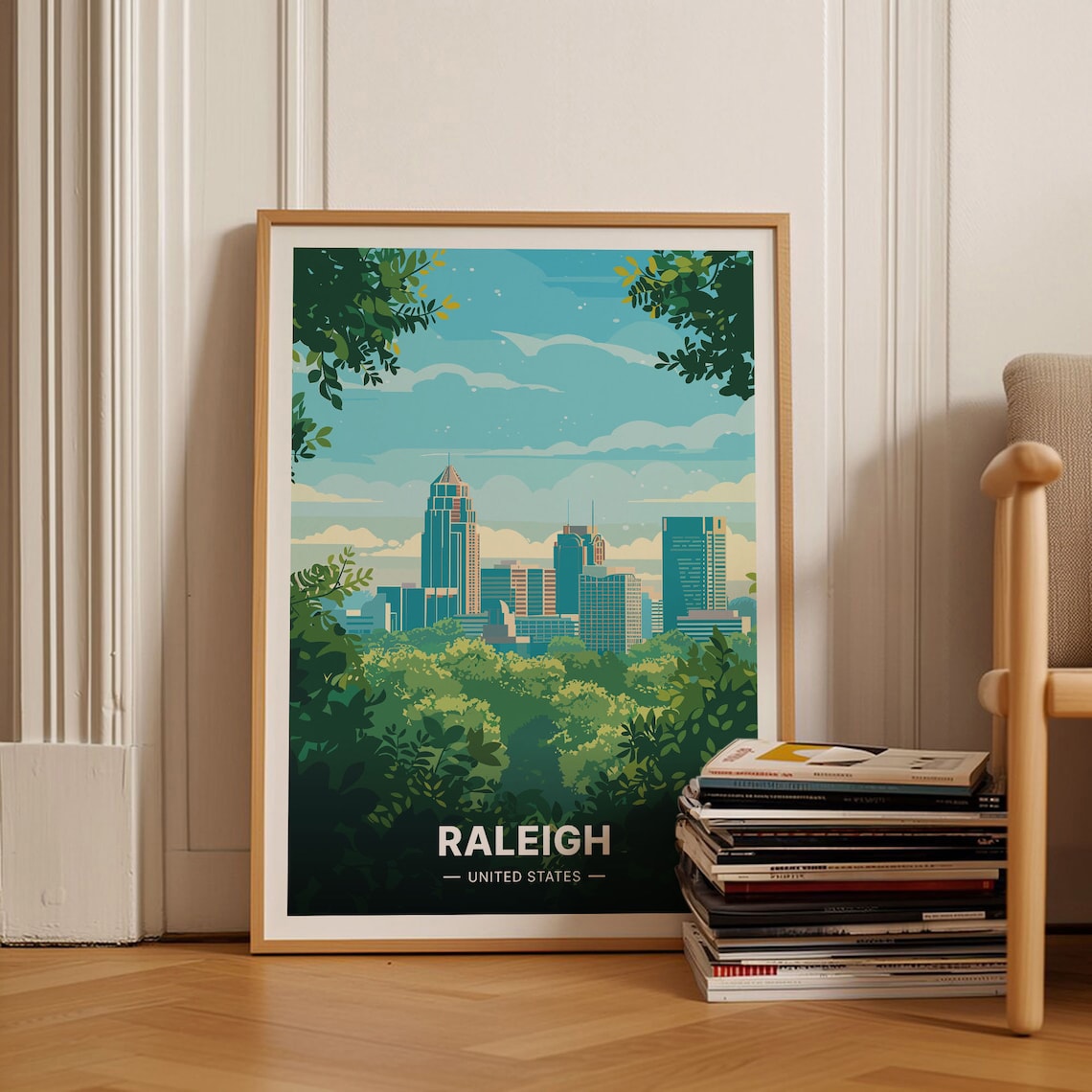 Raleigh Travel Poster, North Carolina Cityscape