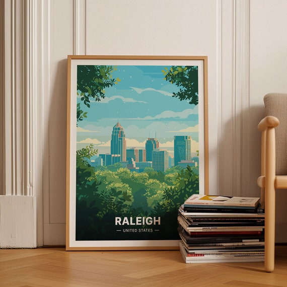 Raleigh Travel Poster, North Carolina Cityscape