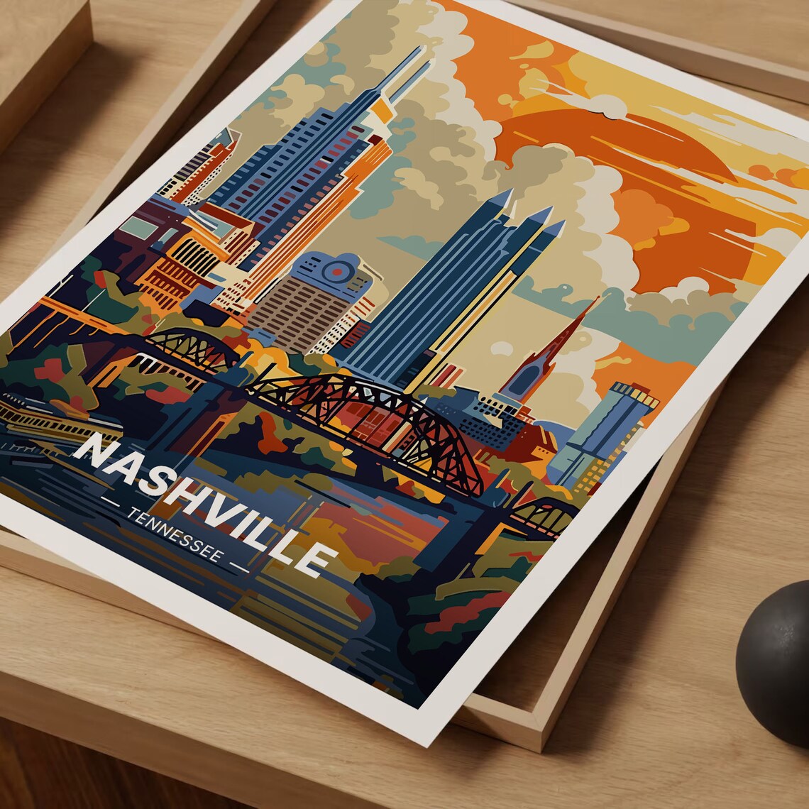 Nashville Retro Tennessee Landscape Travel Poster - Image 3