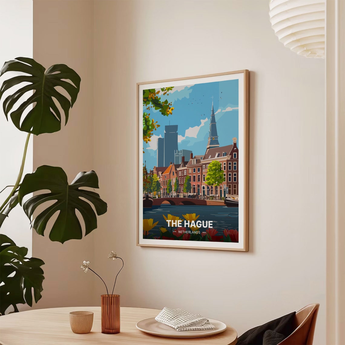 The Hague Netherlands Canal Tulips Historic Town View Poster - Image 2