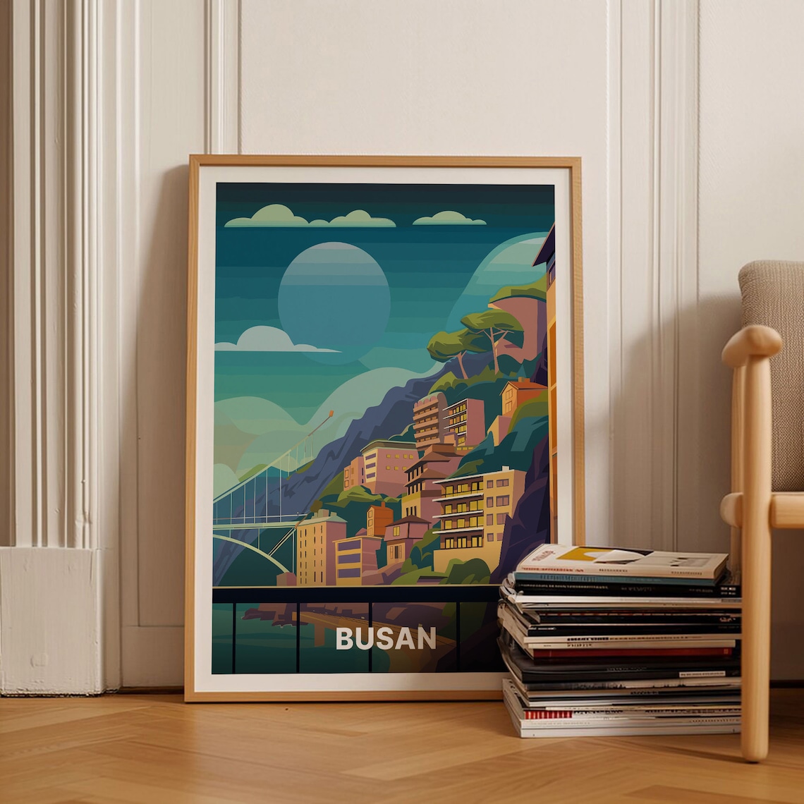 Busan South Korea Travel Poster, Cityscape Wall Art