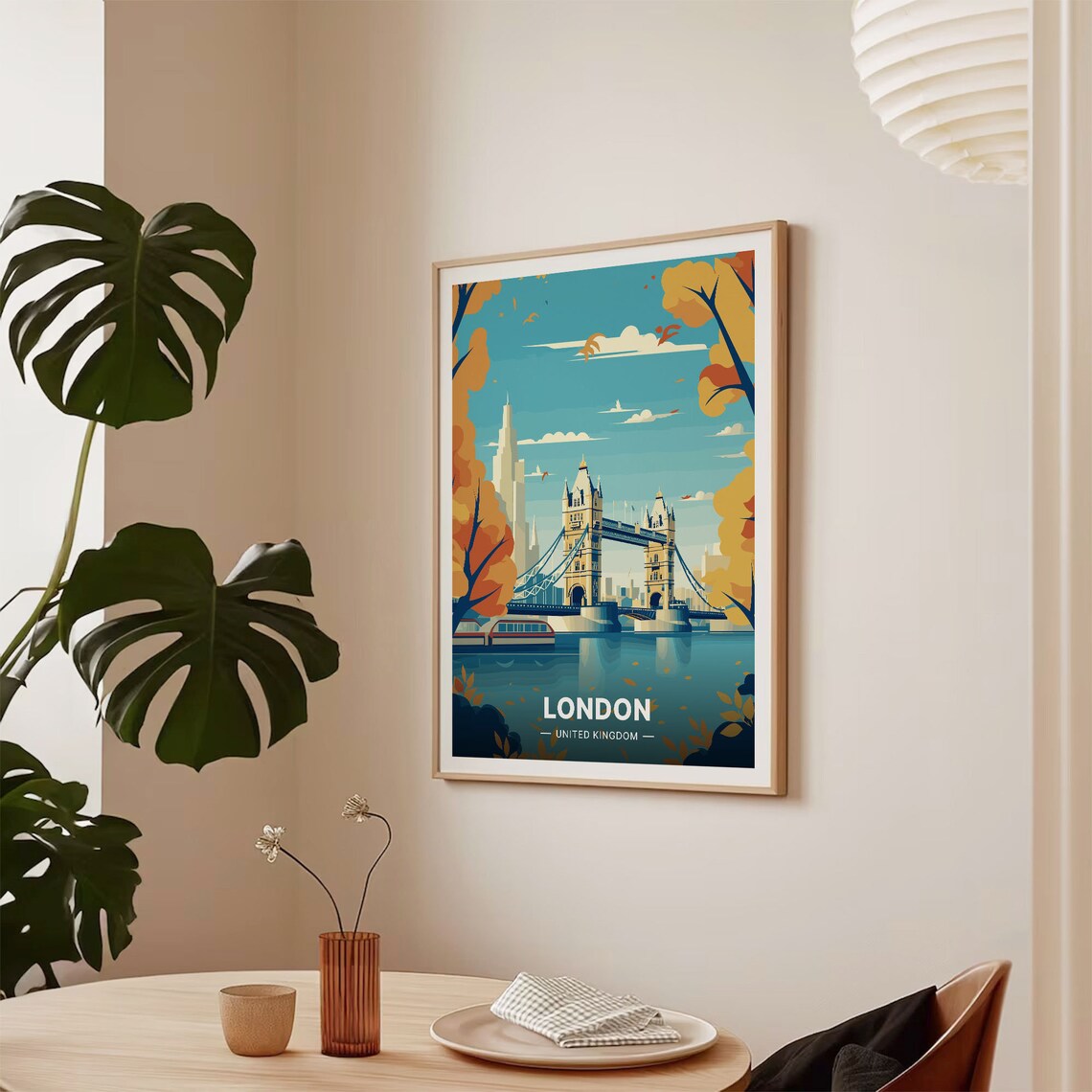London United Kingdom Tower Bridge Autumn River Travel Poster - Image 2