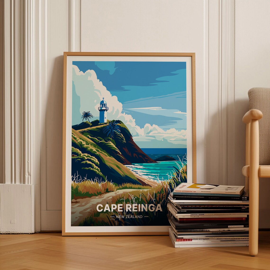 Cape Reinga New Zealand Lighthouse Rugged Headland Travel Poster