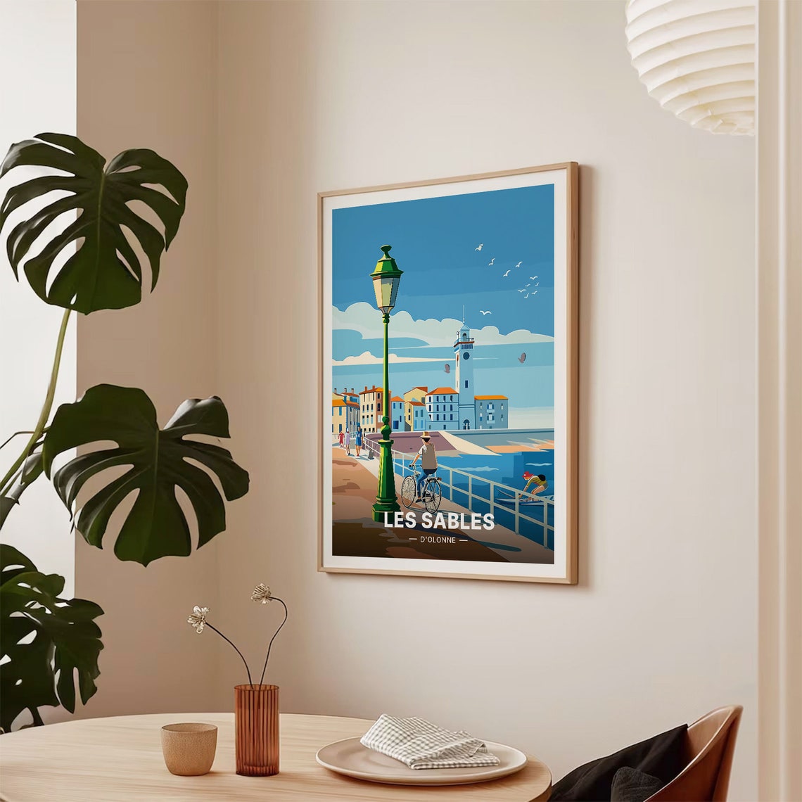 Les Sables d'Olonne France Lighthouse Harbor Cyclist Travel Poster - Image 2