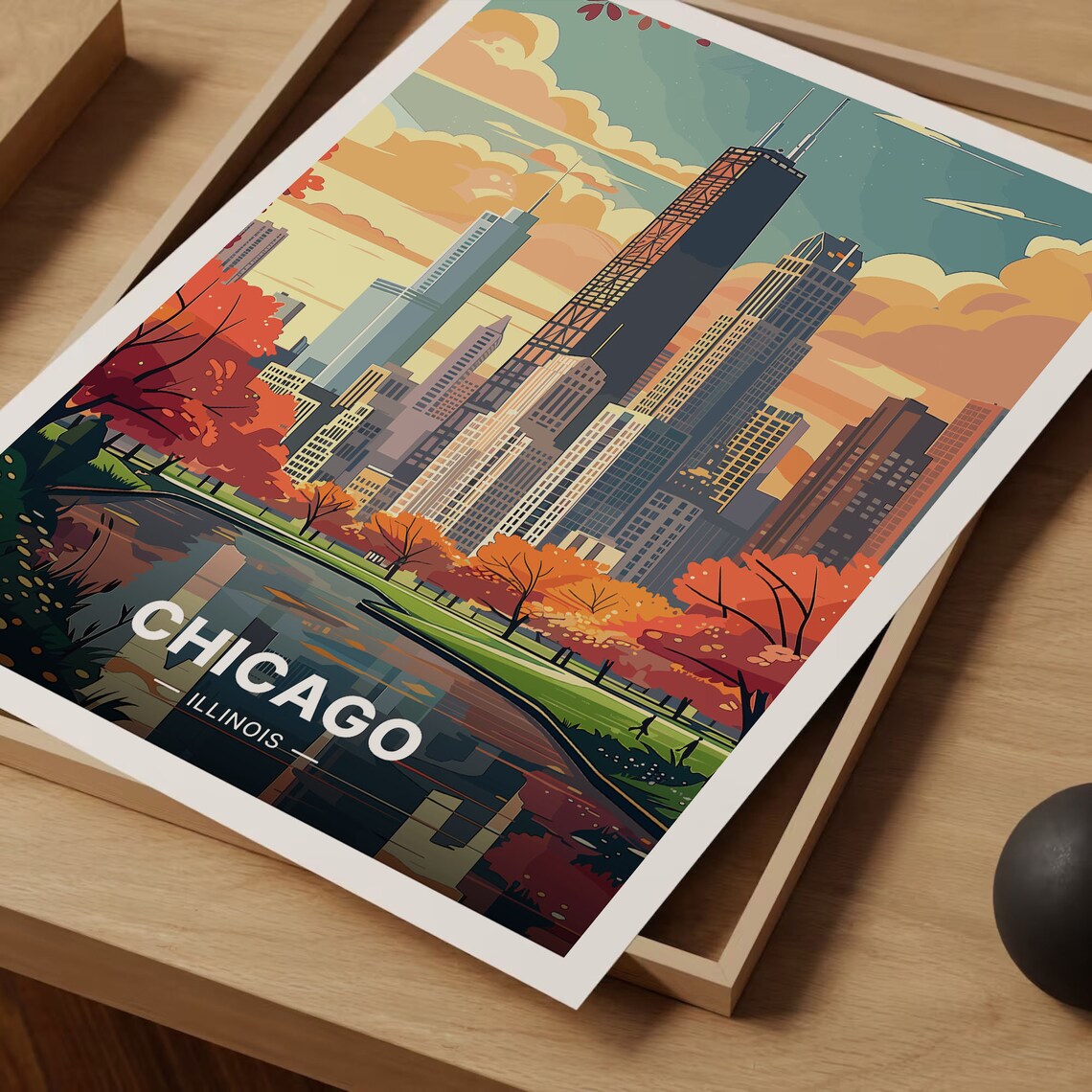 Chicago Skyline Travel Poster, Cityscape Wall Art - Image 3