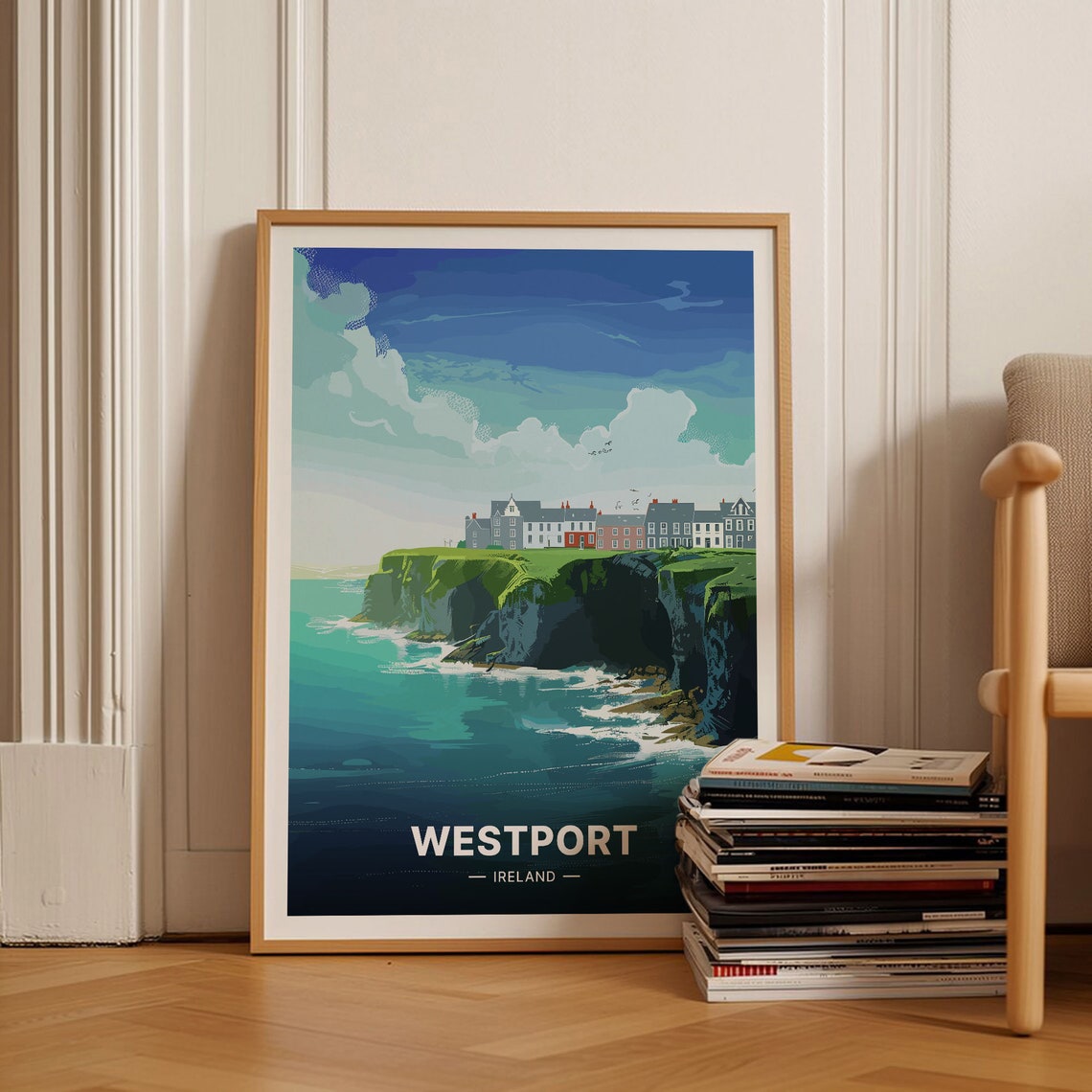 Westport Ireland Clifftop Town Teal Sea Dramatic Coastline Poster