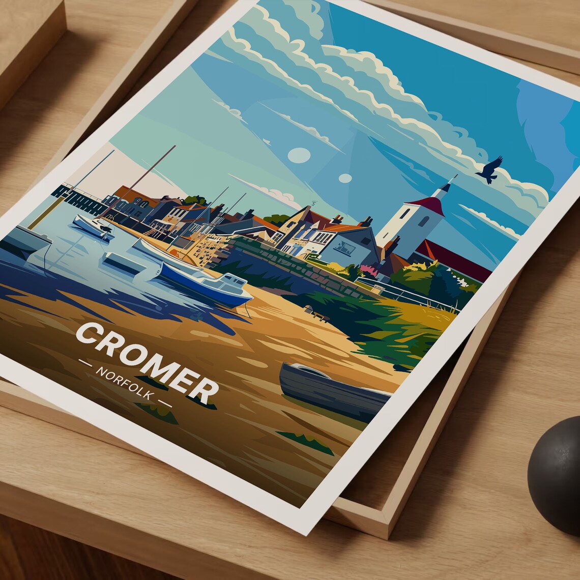 Cromer Norfolk Harbor Boats Church Tower Coastal Travel Poster - Image 3