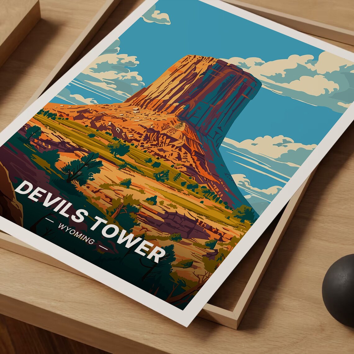 Devils Tower Poster, Wyoming Landscape Travel Art - Image 3