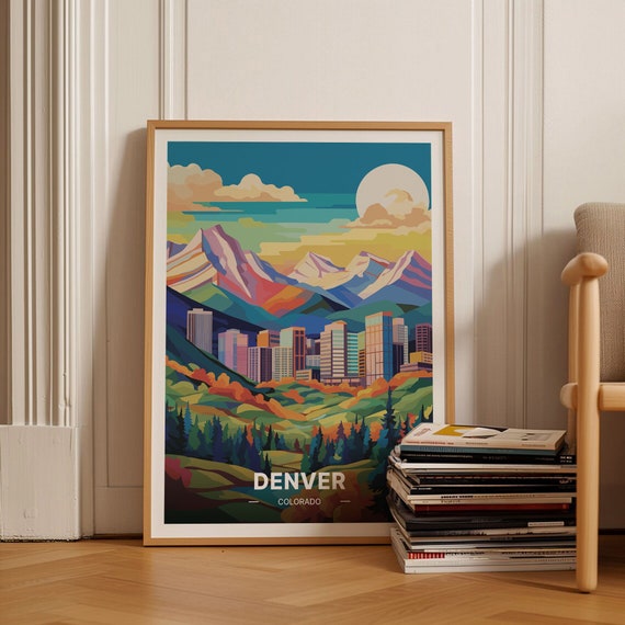 Denver Colorado Travel Poster, Mid Century Modern