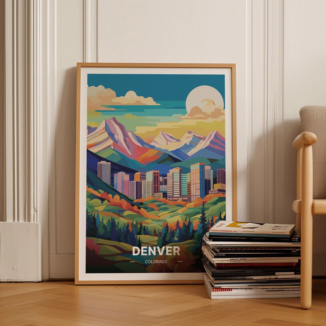 Denver Colorado Travel Poster, Mid Century Modern