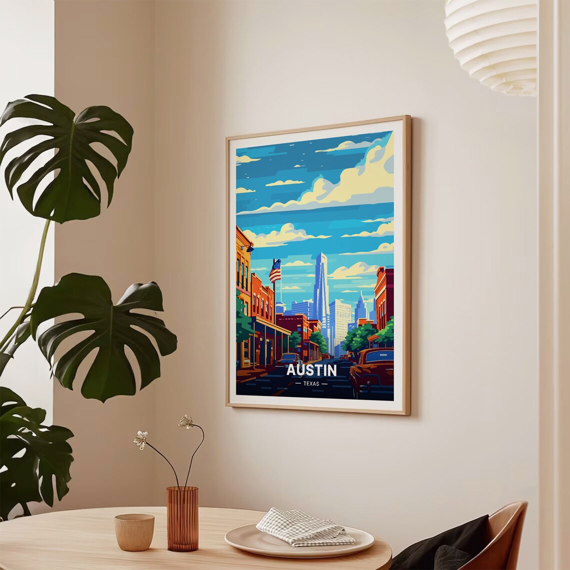 Austin Texas Downtown Skyline American Flag Street Scene Travel Poster - Image 2