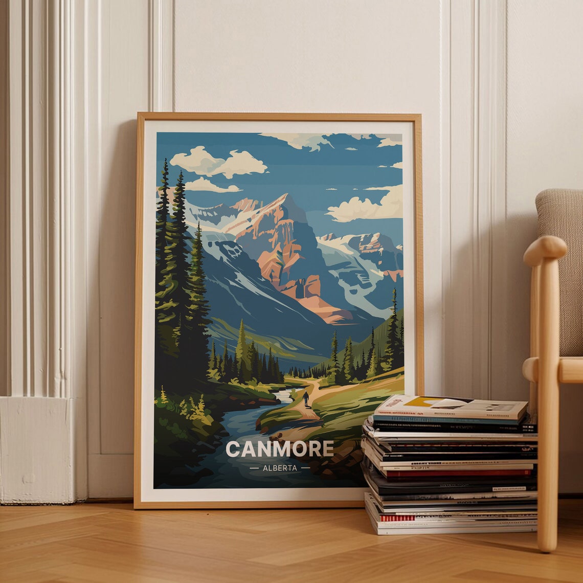 Canmore Alberta Travel Poster Canadian Rockies Trail Mountain Art