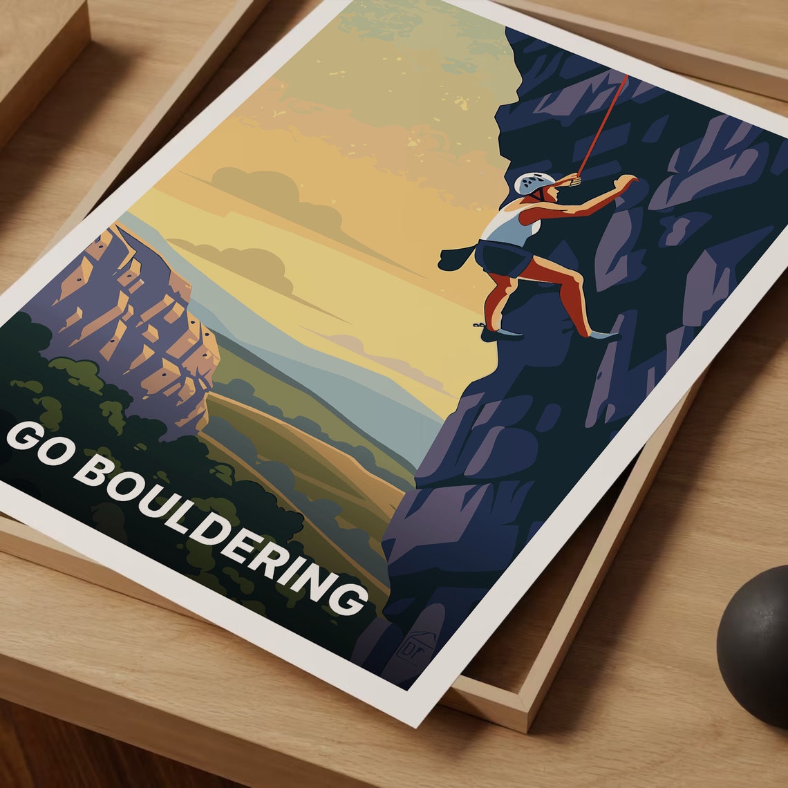 Go Bouldering Rock Climbing Adventure Poster Mountain Sunset Art - Image 3