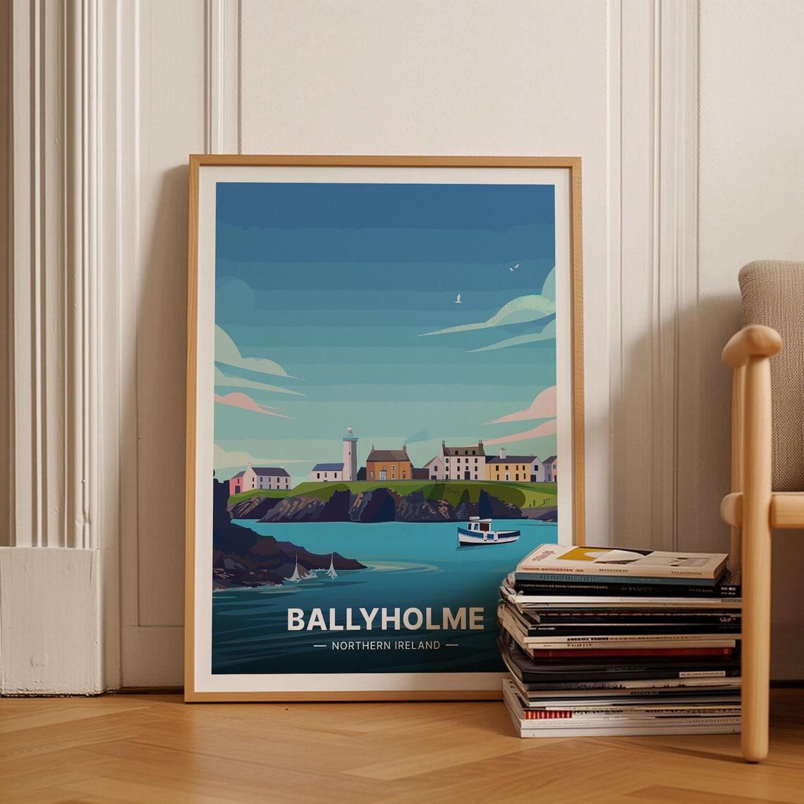 Ballyholme Northern Ireland Coastal Village Lighthouse Harbor Poster