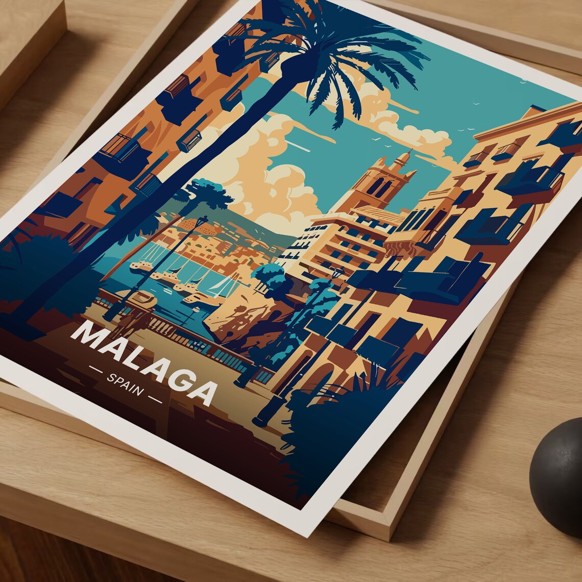 Malaga Spain Travel Poster, Artistic Cityscape - Image 3